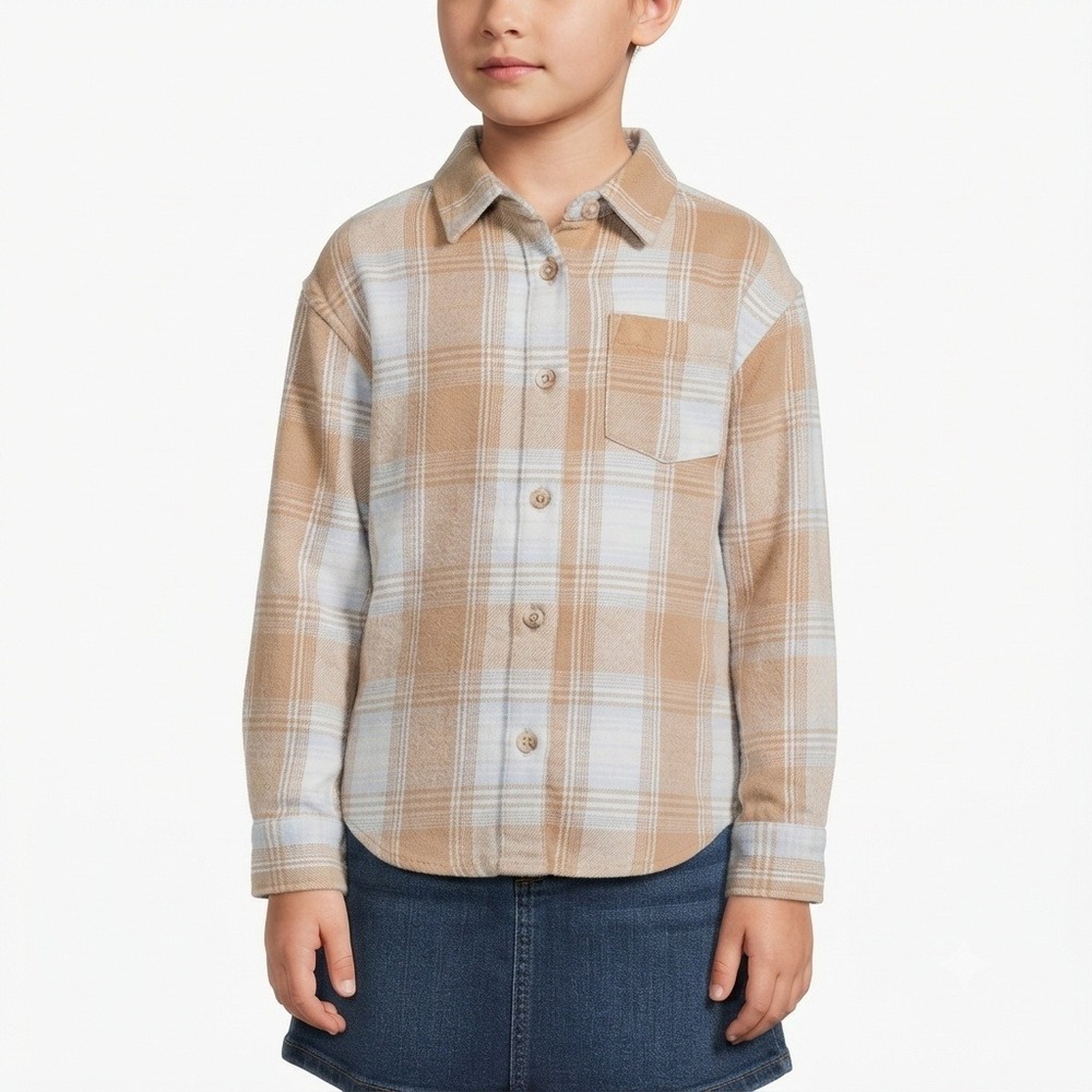 Thereabouts Shirt Kids XL 16 Brown Plaid Flannel Button Down Long Sleeve